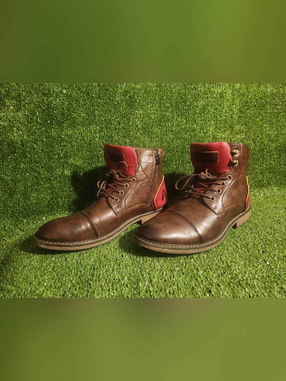 Men's Brown Leather Ankle Boots with Red Accent